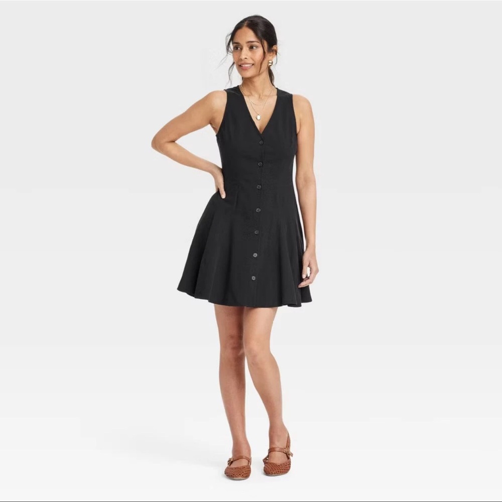 NWT Button-Front Godet Mini A-Line Linen Dress - Universal Thread - size XS